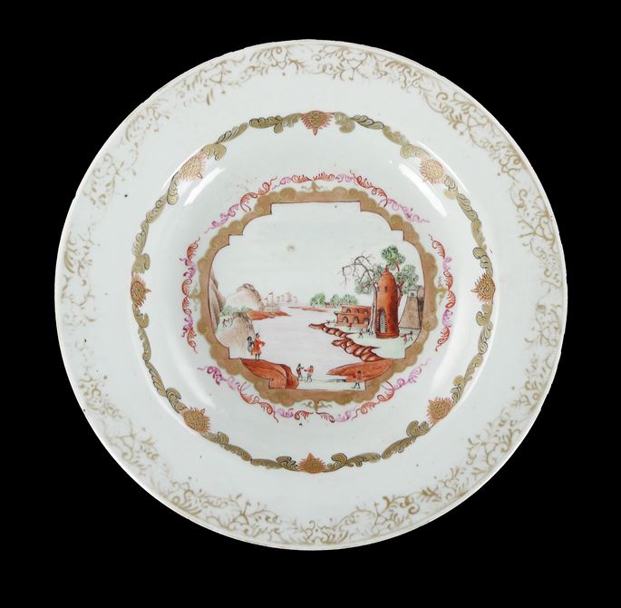 Chinese export porcelain famille rose soup plate with a Meissen style scene | MasterArt